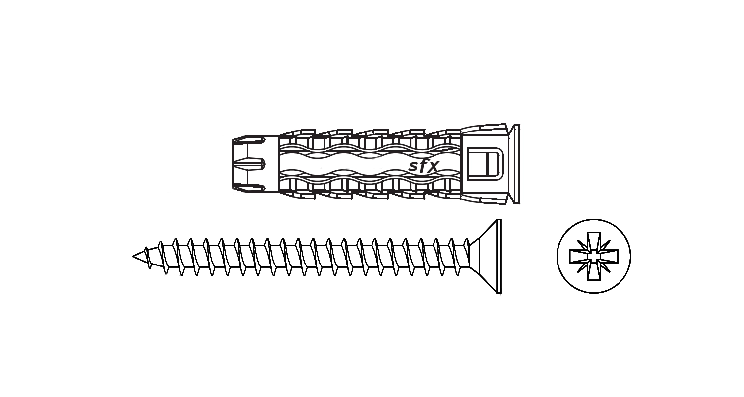 Dübel SFX Universal 8/5х50 mit schrauben Nylon Wkret-Met креслення