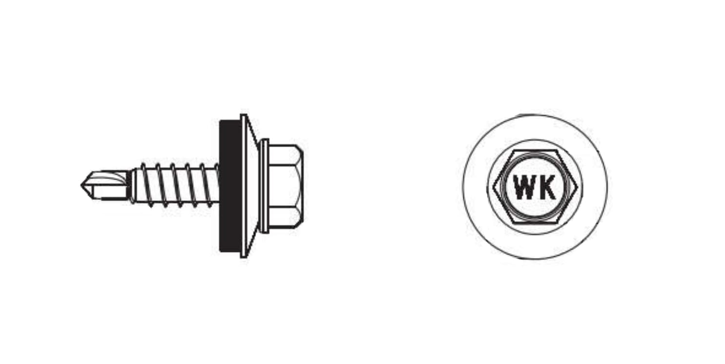 WSBP цинк пофарбований Саморіз з шестигранною головкою з буром і шайбою EPDM для кріплення внахлест Wkret-Met креслення