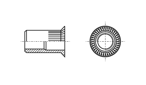 Клепальна гайка рифлена M4 (1,5-3) цинк Bralo, потай креслення