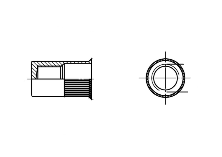 ART 1022 A2 Клепальна гайка з потайним зменшеним буртиком рифлена закрита креслення