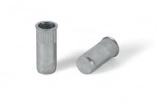 Zinc rivet nut with reduced shoulder, fluted closed Bralo