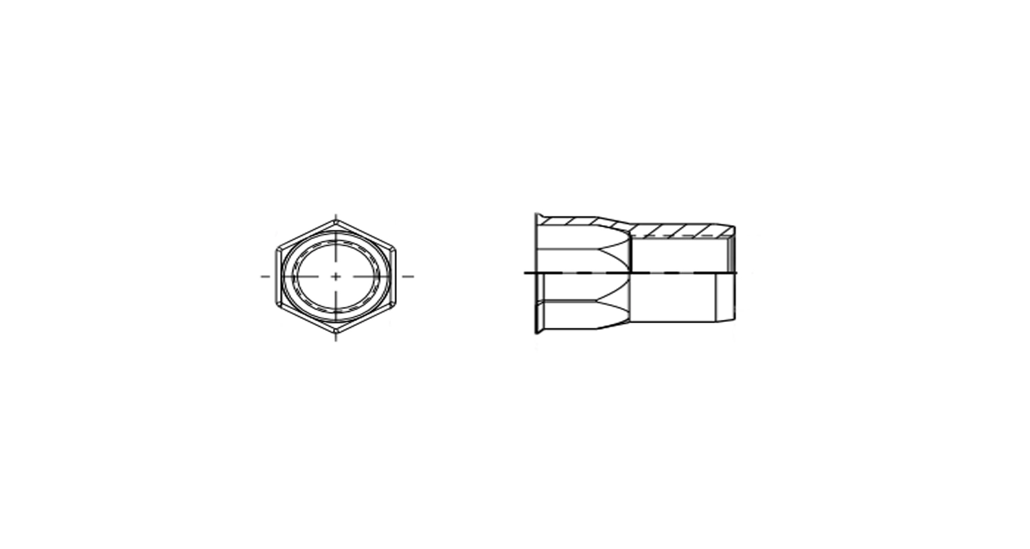 Rivet nut A2 with reduced shoulder partially hexagonal open Bralo креслення