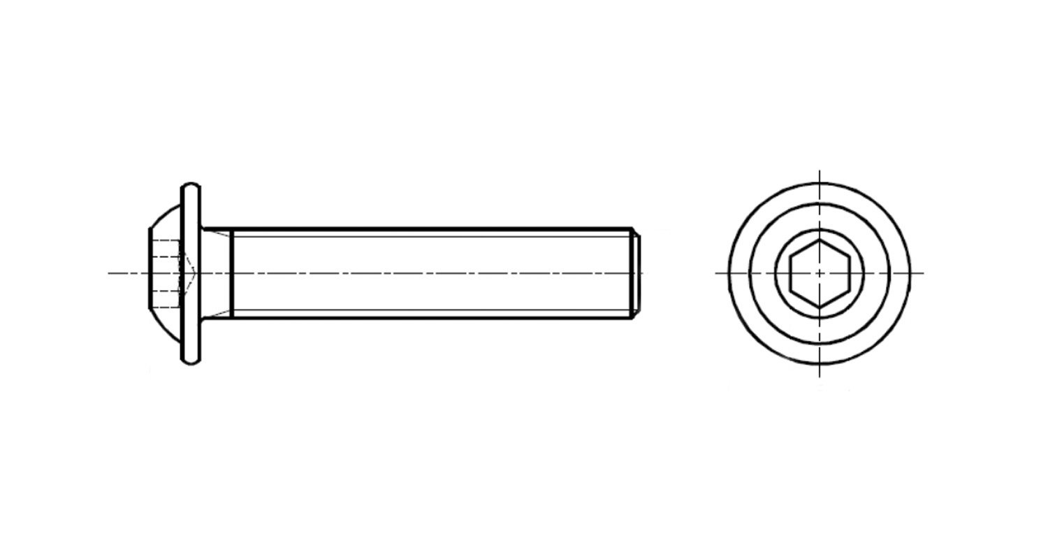 ISO 7380-2 10.9 zinc-nickel black Bolt with semi-round head and internal hexagon креслення