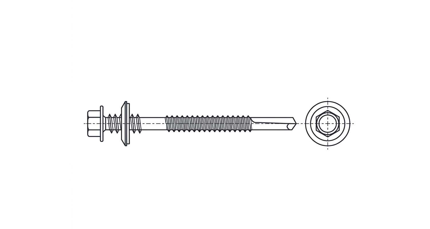 DIN 7504 K 560HV zinc self-tapping screw with hex head and EPDM washer for sandwich panels, t-max=10 mm креслення