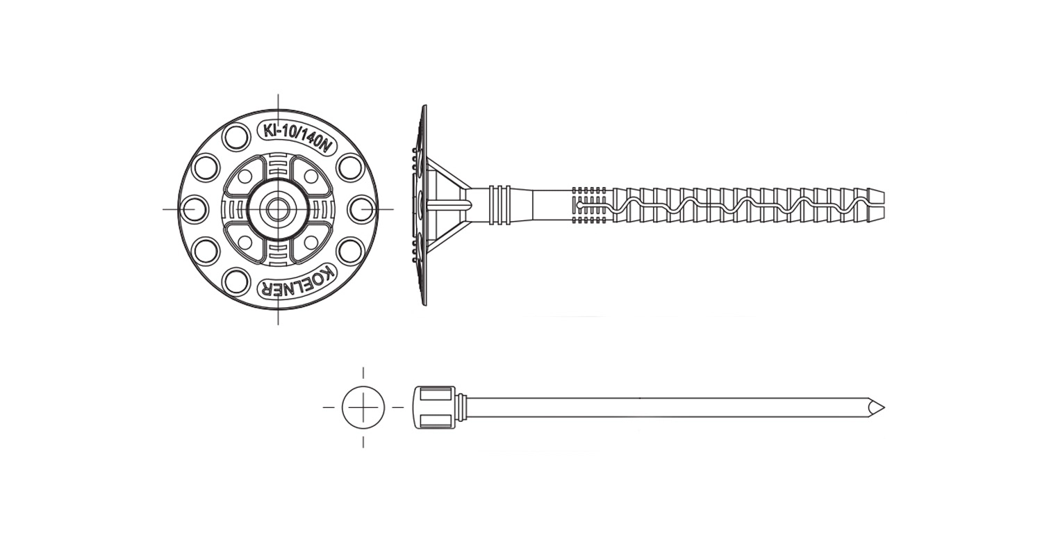 KI-10N Polypropylene Anchor with Koelner Hammer-In Metal Shank креслення