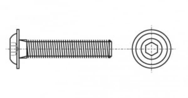 Bolt with semicircular head and socket head with flange ISO 7380-2 