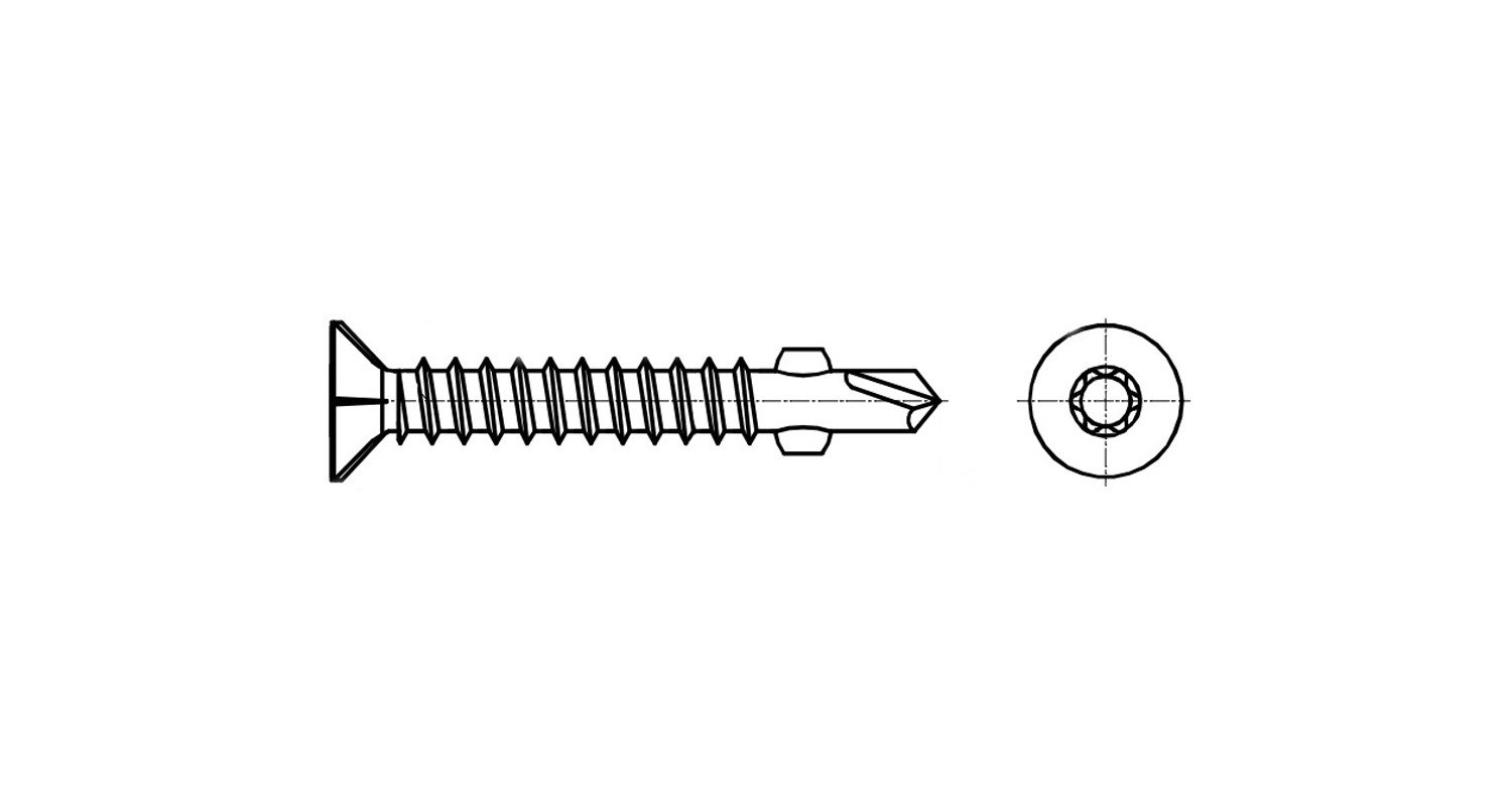 Milling screw with countersunk head and ISO 15482 drill bit